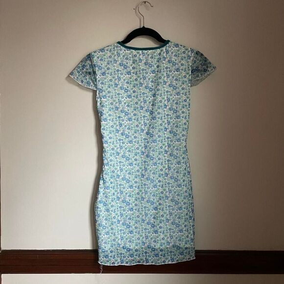 Y2K Women's Floral Coquette Dainty Soft Girl Mini Dress Short Sleeves with Bow S - Picture 6 of 6